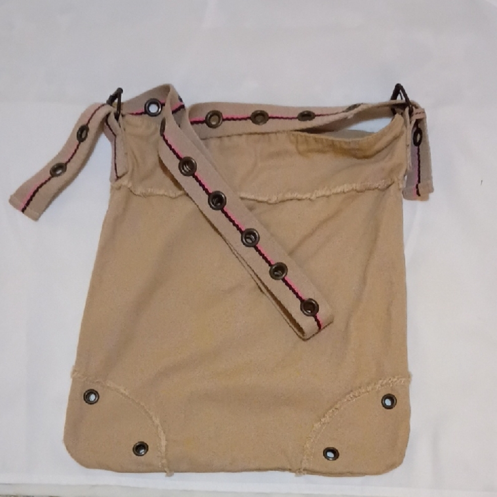 Old Navy Tan Crossbody Bag with Pink Accents